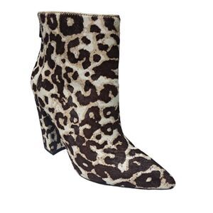 Charles David Women's Real Calf Fur Animal Print Ankle Boots Brown Multi Sz 8